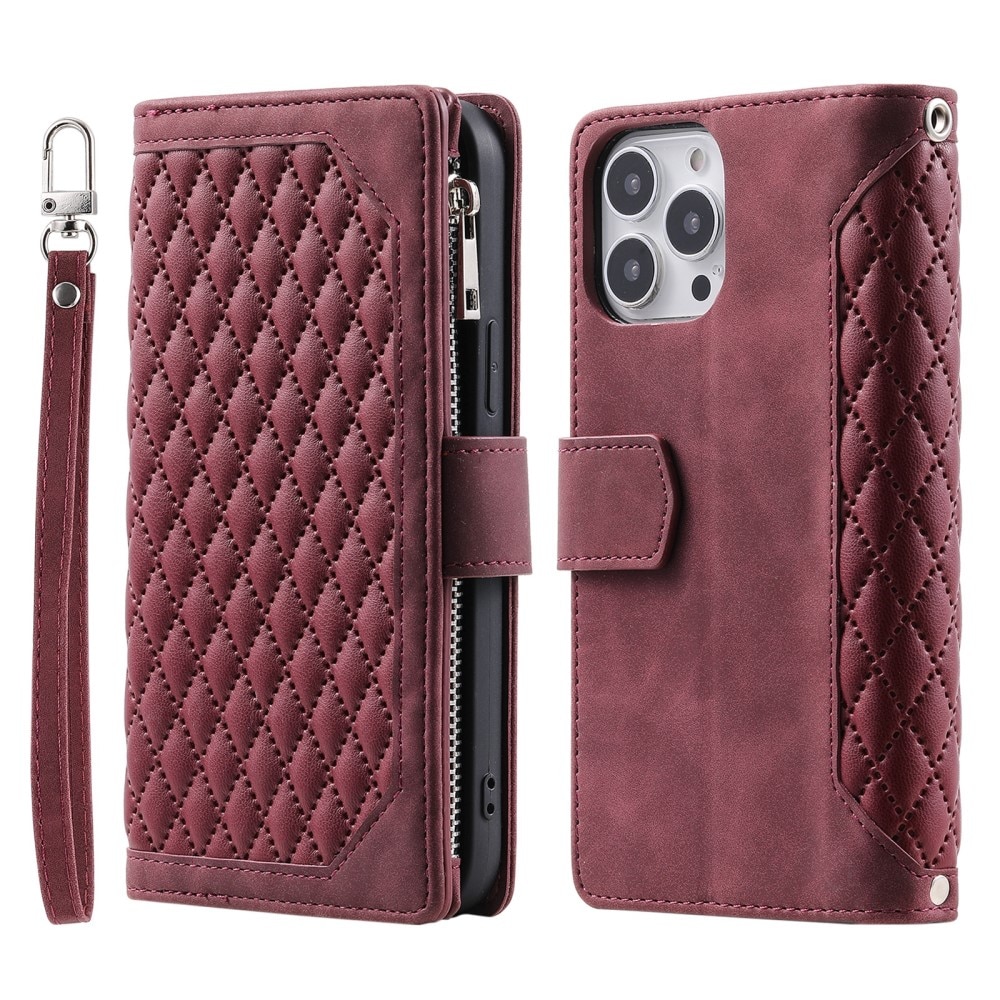 iPhone 16 Pro Max Brieftasche Hülle Quilted Rot