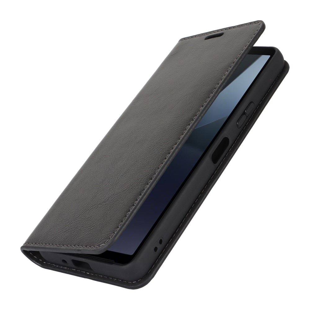 Sony Xperia 10 VI Handytasche aus Echtem Leder Schwarz