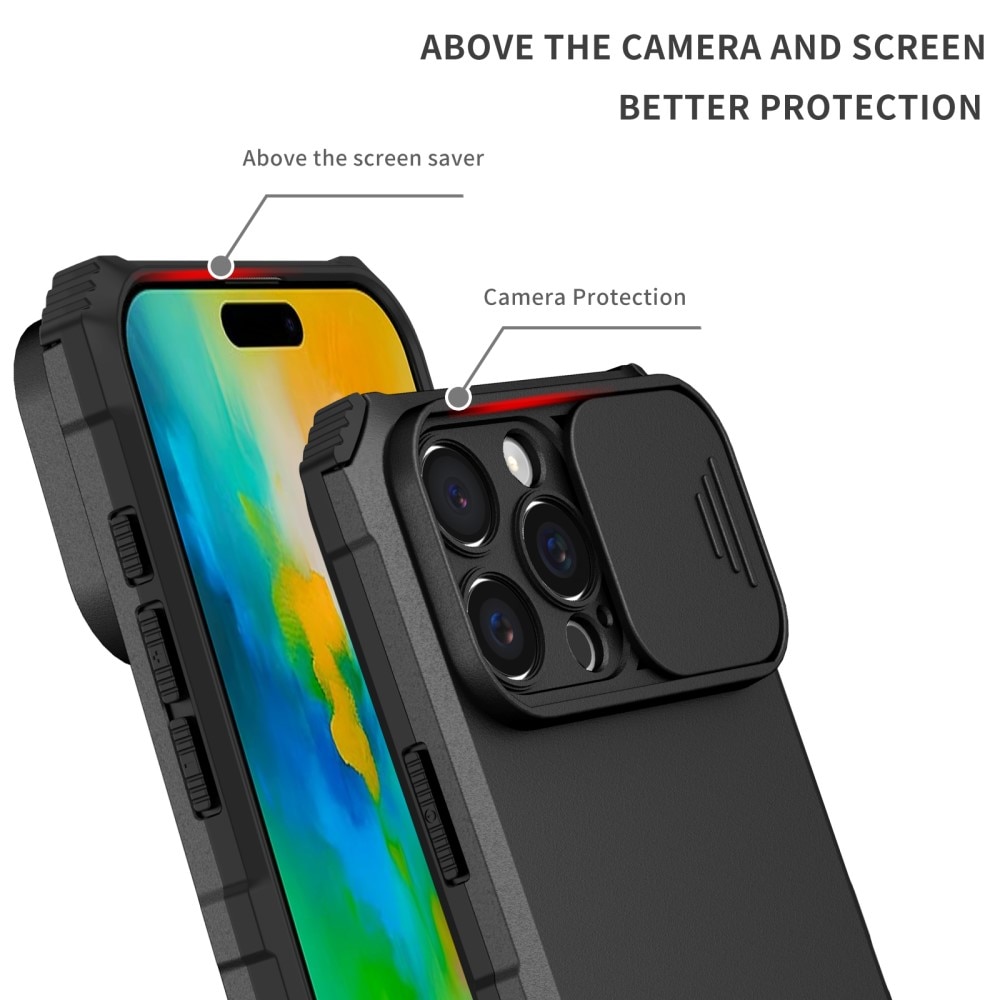 iPhone 16 Pro Max Kickstand Handyhülle mit Kameraabdeckung Schwarz