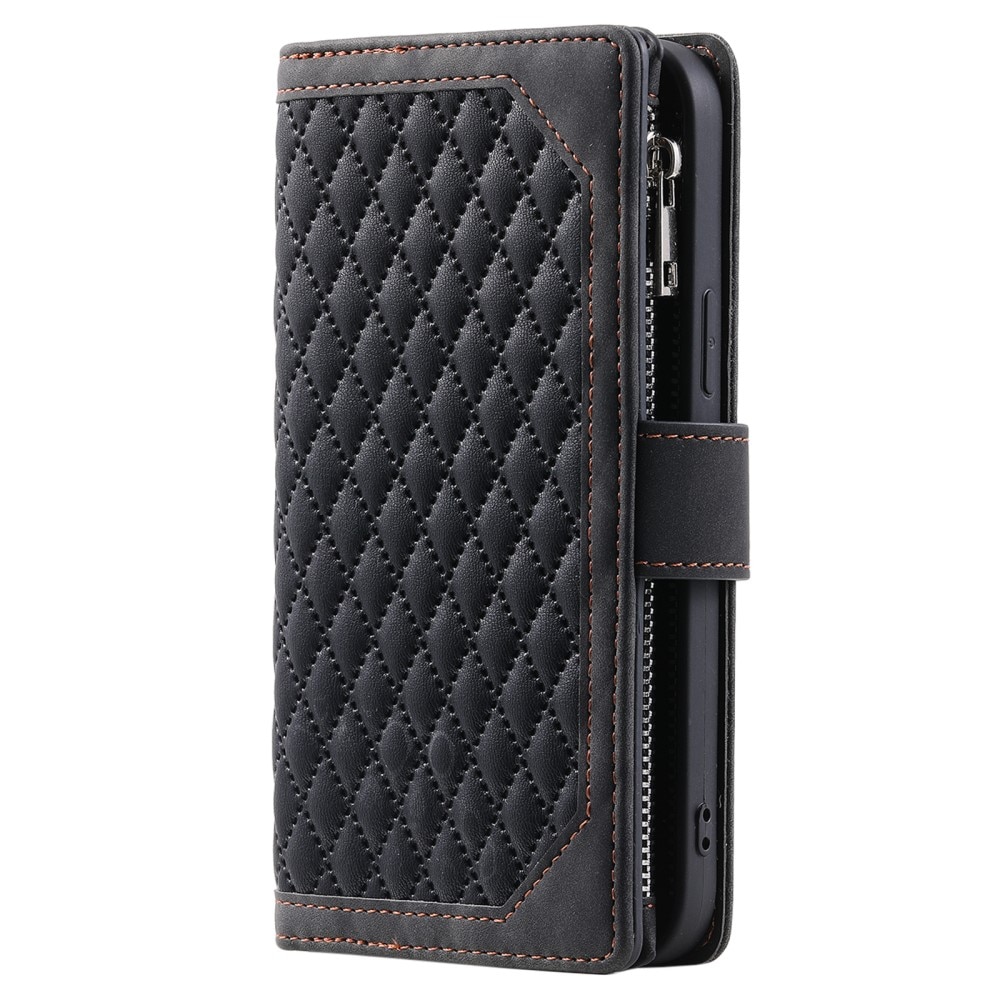 iPhone 16 Plus Brieftasche Hülle Quilted Schwarz