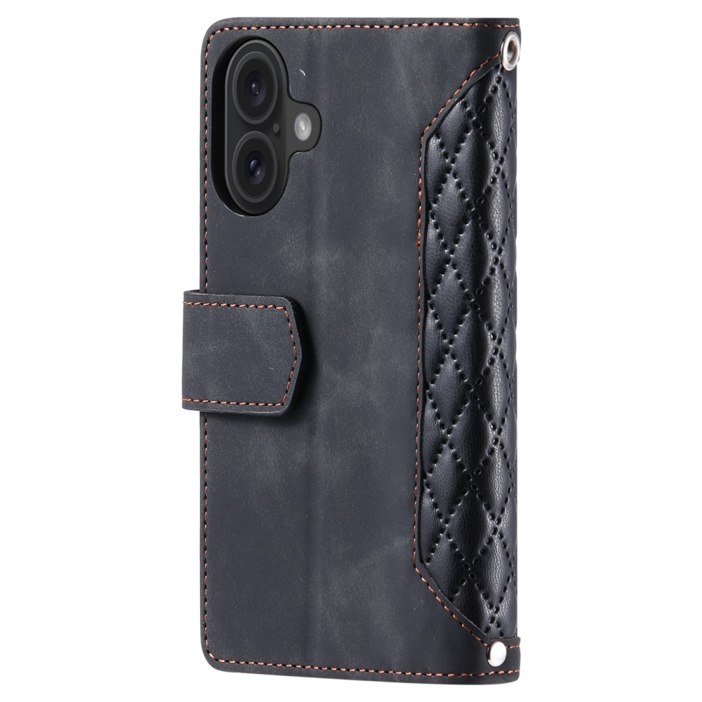 iPhone 16 Plus Brieftasche Hülle Quilted Schwarz