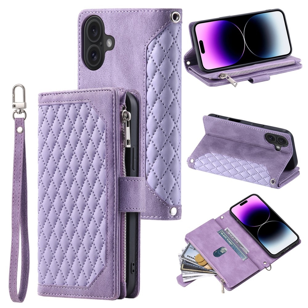 iPhone 16 Brieftasche Hülle Quilted Lila