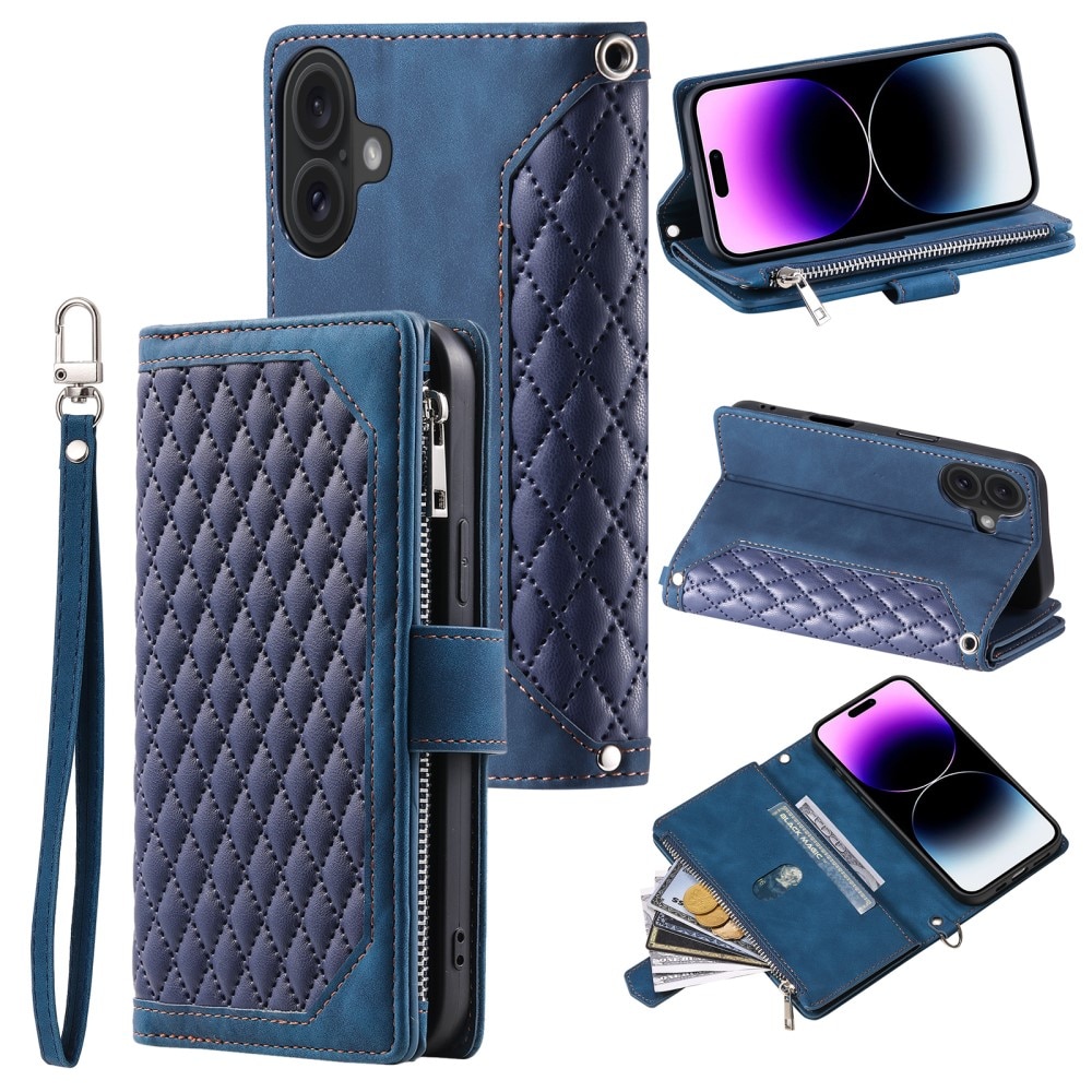 iPhone 16 Brieftasche Hülle Quilted Blau