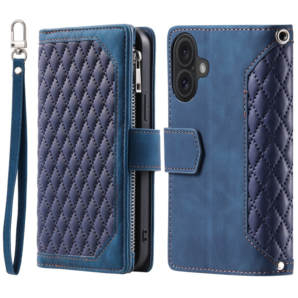 iPhone 16 Brieftasche Hülle Quilted Blau