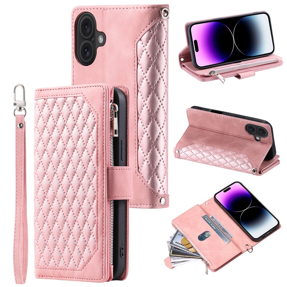 iPhone 16 Brieftasche Hülle Quilted Rosa