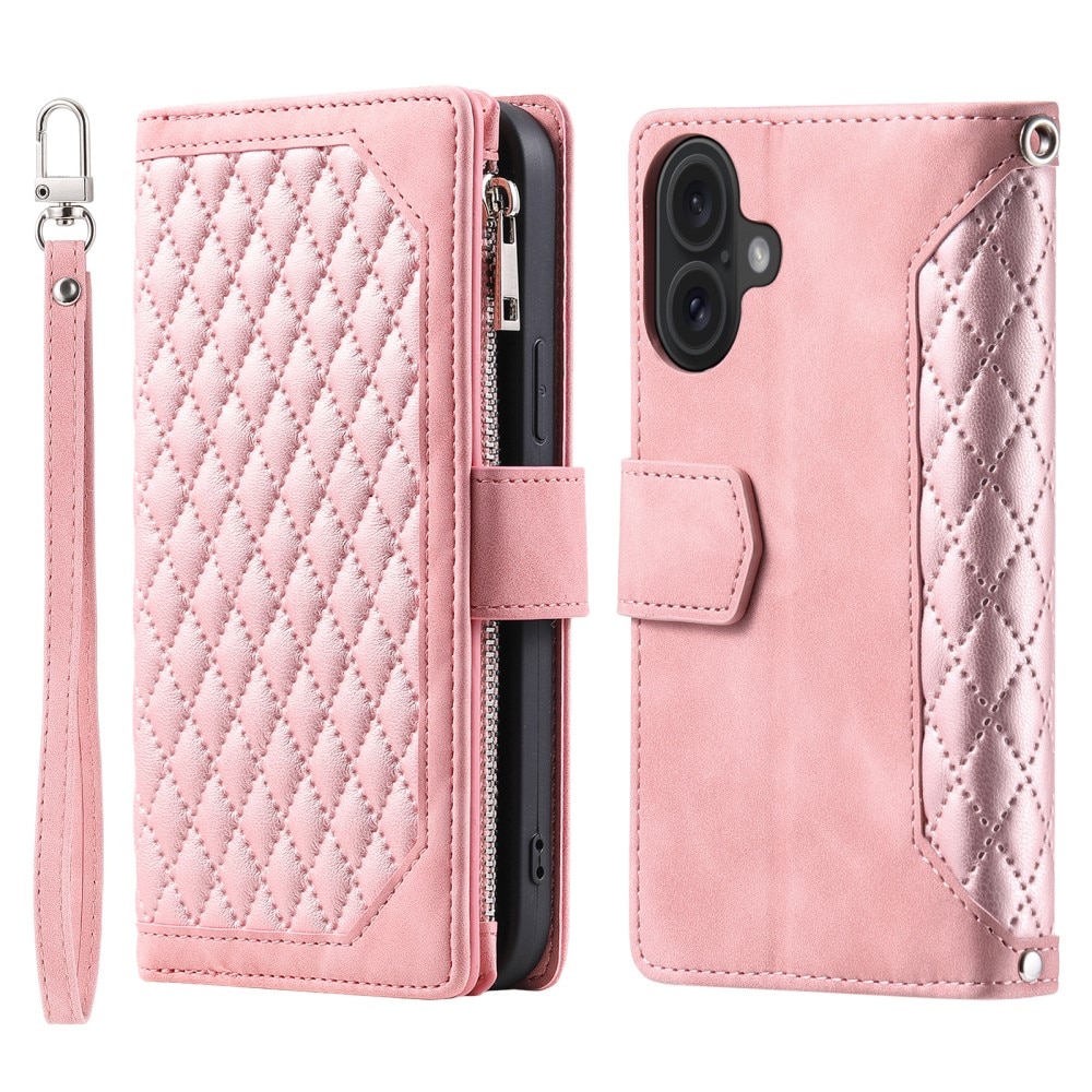 iPhone 16 Brieftasche Hülle Quilted Rosa