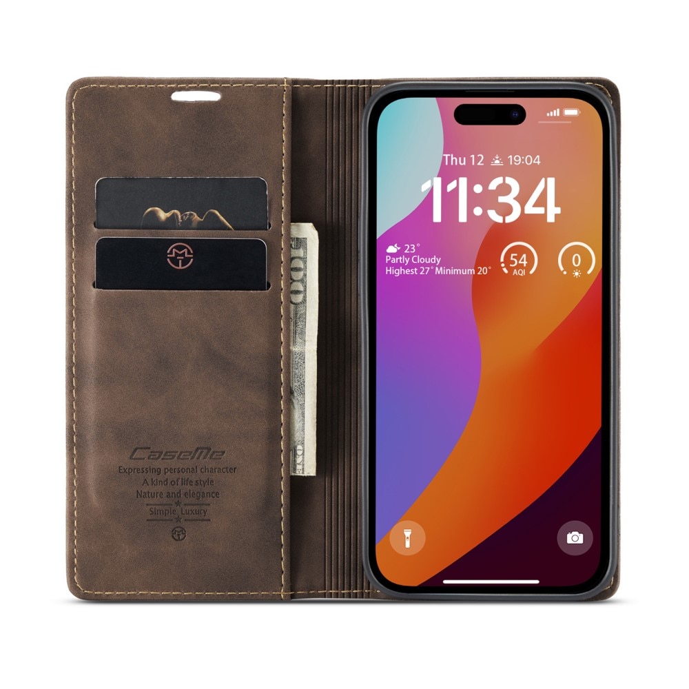 Slim Portemonnaie-Hülle iPhone 16 Pro Braun