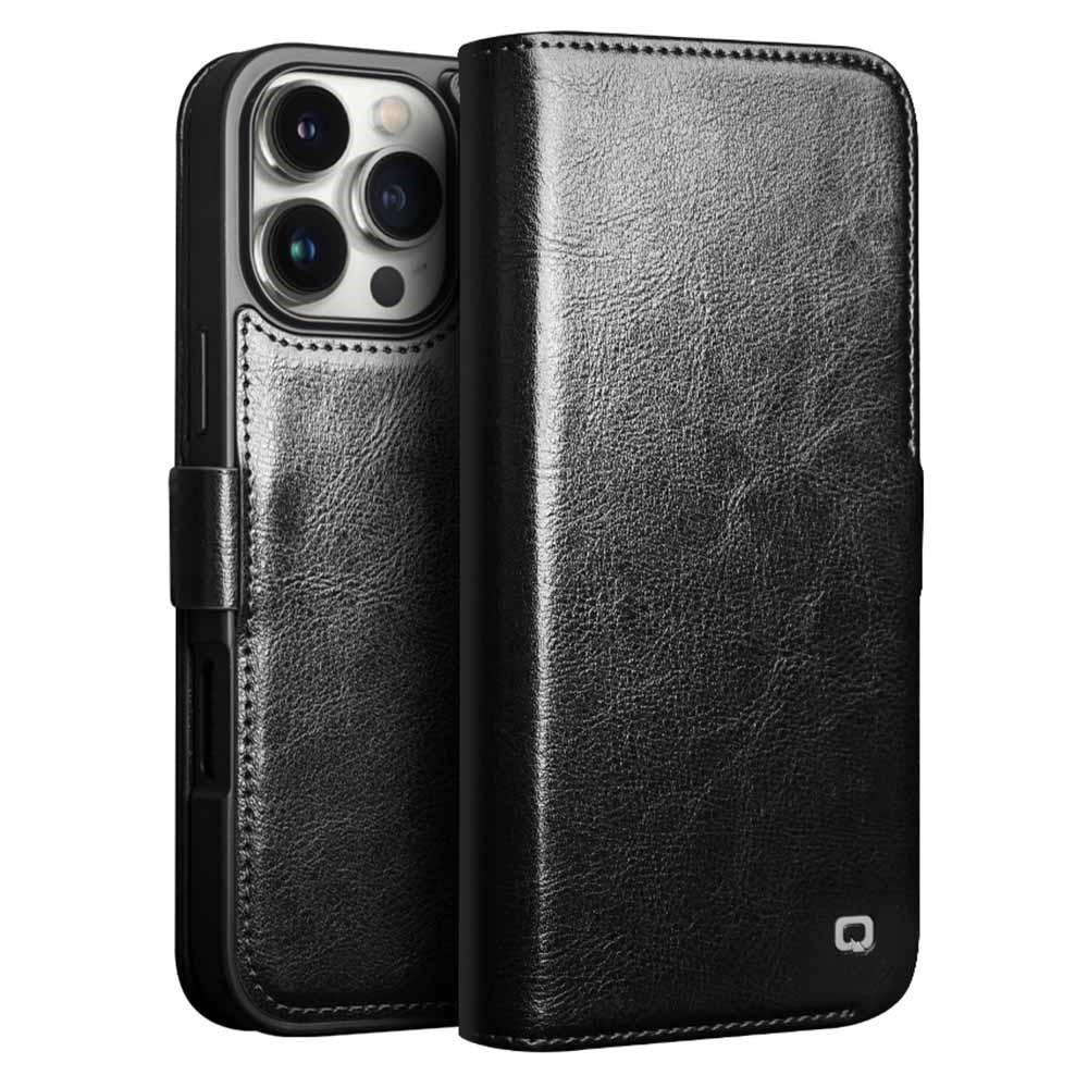 Leather Wallet Case iPhone 16 Pro Black