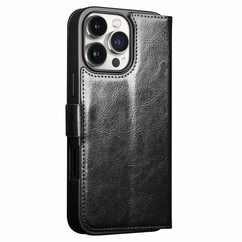 Leather Wallet Case iPhone 16 Pro Black