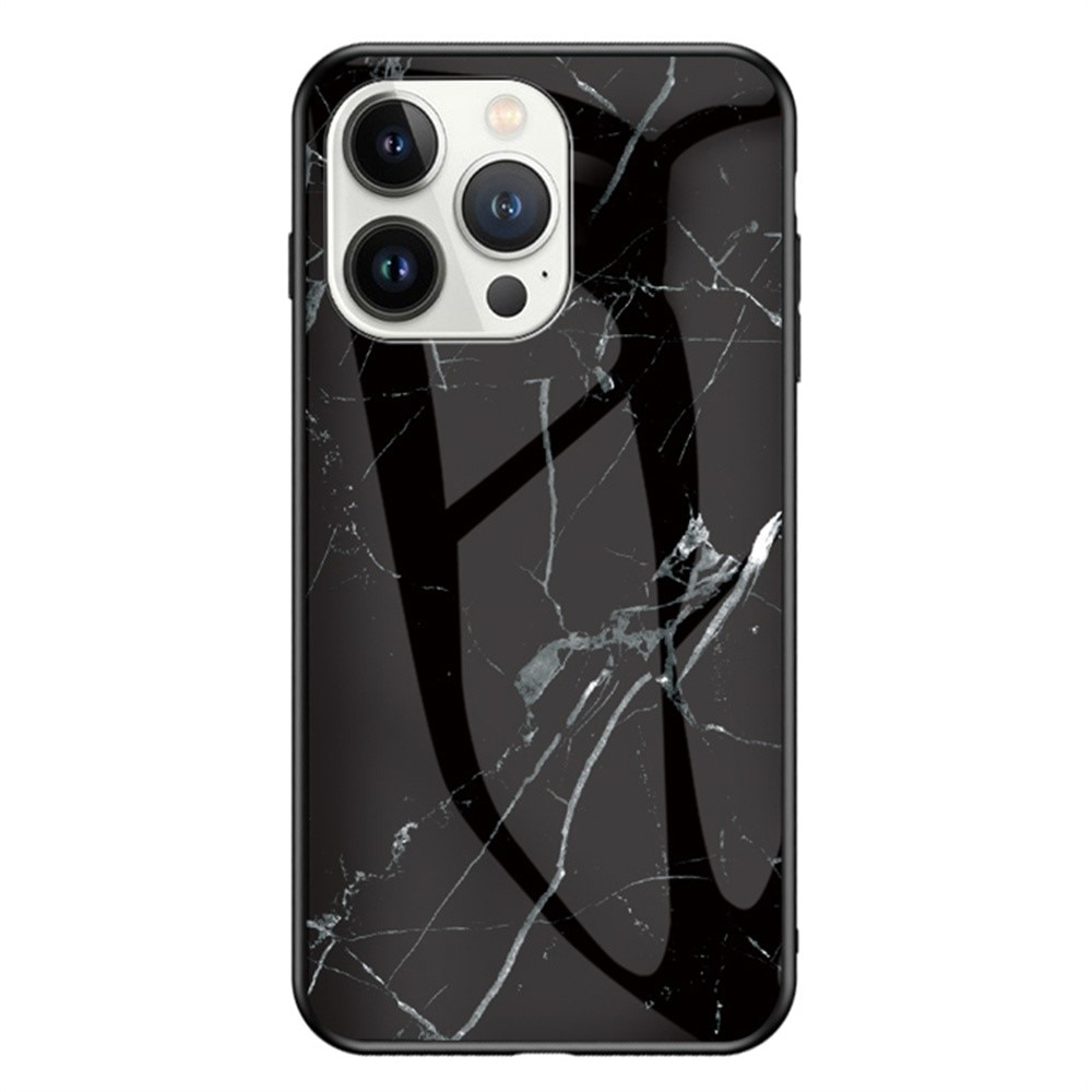 iPhone 16 Pro Hülle aus gehärtetem Glas schwarzer Marmor