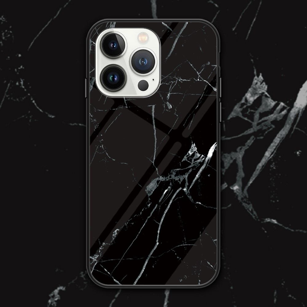 iPhone 16 Pro Hülle aus gehärtetem Glas schwarzer Marmor