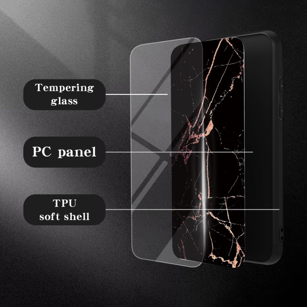 iPhone 16 Pro Hülle aus gehärtetem Glas schwarzer Marmor