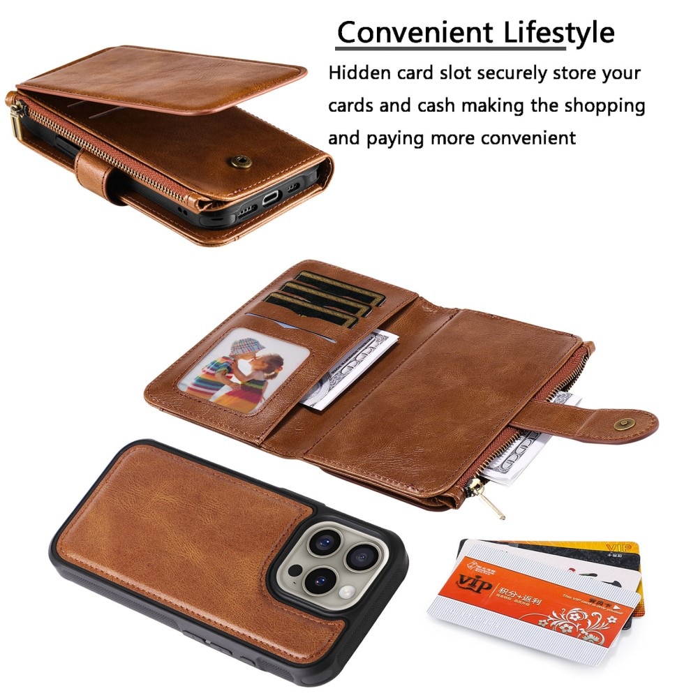 iPhone 16 Pro Magnet Leather Multi-Wallet braun