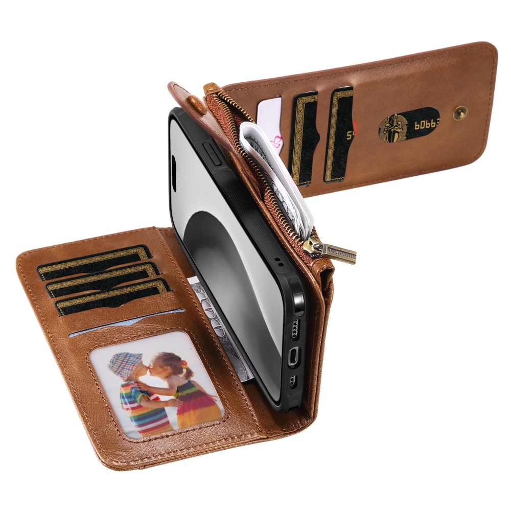 iPhone 16 Pro Magnet Leather Multi-Wallet braun