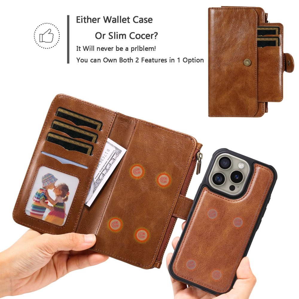 iPhone 16 Pro Magnet Leather Multi-Wallet braun