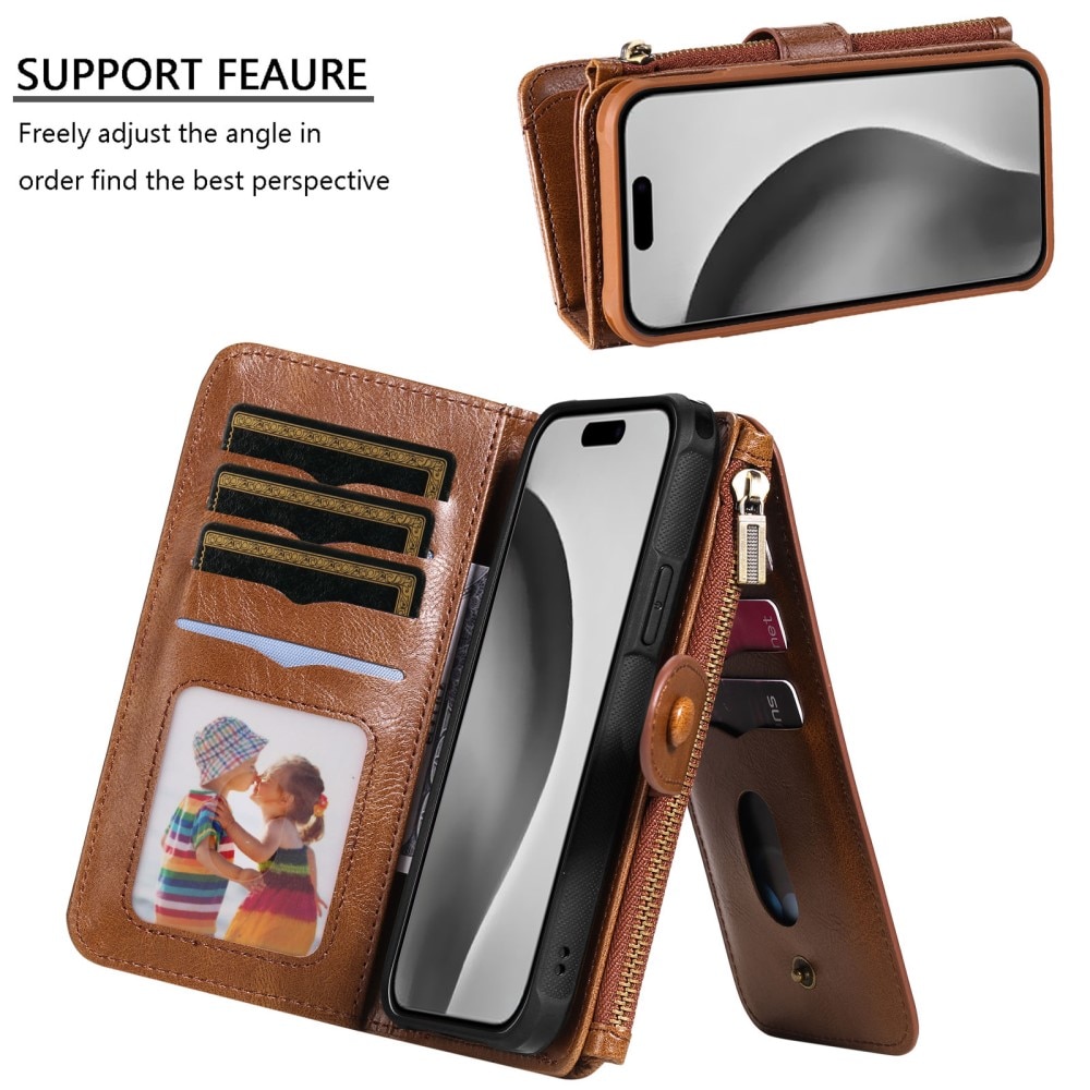 iPhone 16 Pro Magnet Leather Multi-Wallet braun