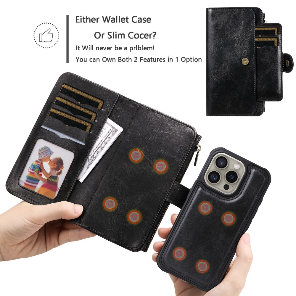 iPhone 16 Pro Magnet Leather Multi-Wallet schwarz