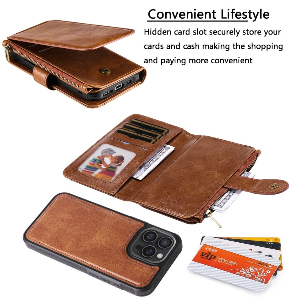 iPhone 16 Pro Max Magnet Leather Multi-Wallet braun