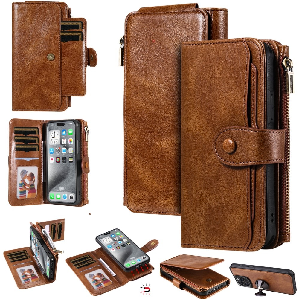 iPhone 16 Pro Max Magnet Leather Multi-Wallet braun