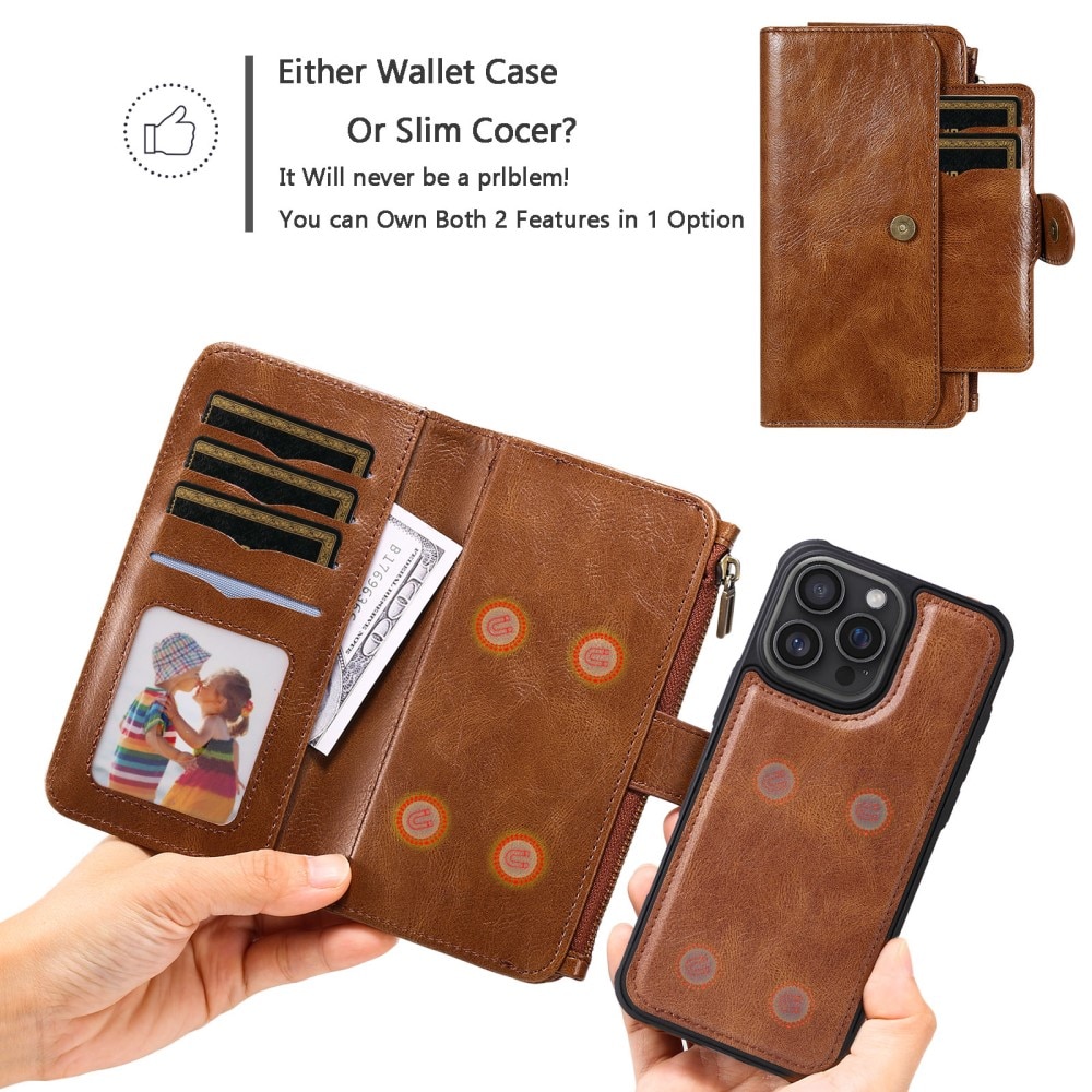 iPhone 16 Pro Max Magnet Leather Multi-Wallet braun