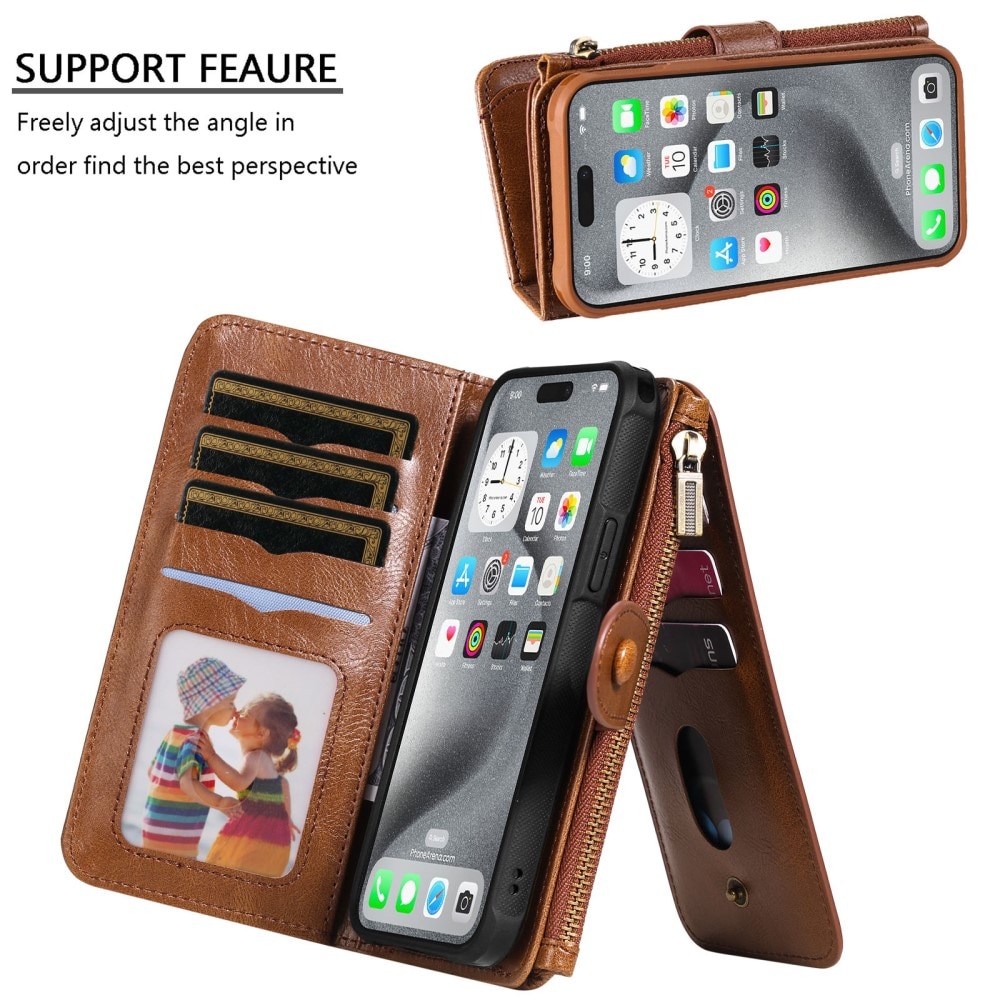 iPhone 16 Pro Max Magnet Leather Multi-Wallet braun