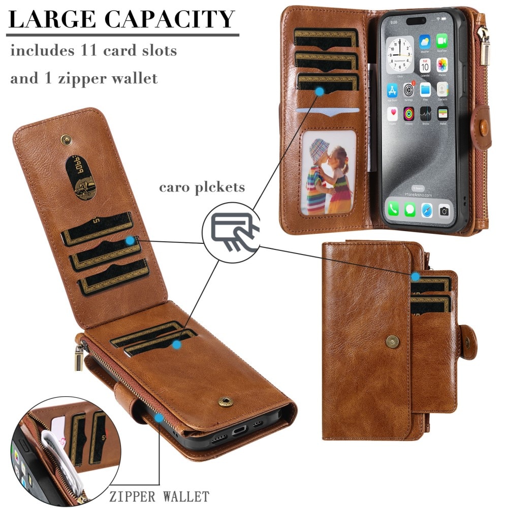 iPhone 16 Pro Max Magnet Leather Multi-Wallet braun