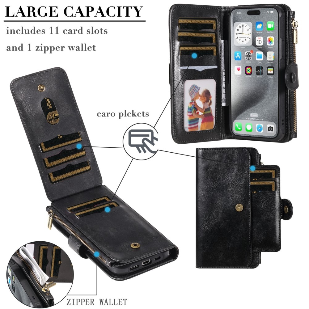 iPhone 16 Pro Max Magnet Leather Multi-Wallet schwarz