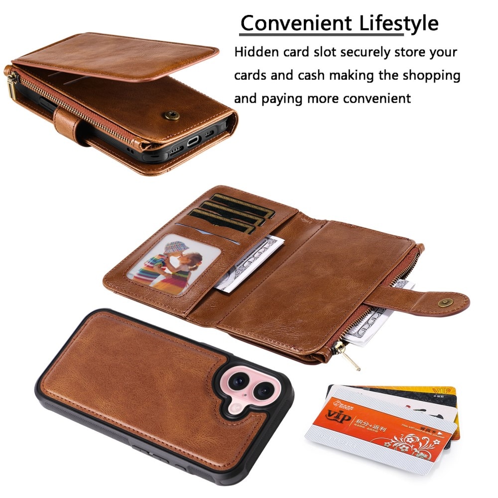 iPhone 16 Magnet Leather Multi-Wallet braun