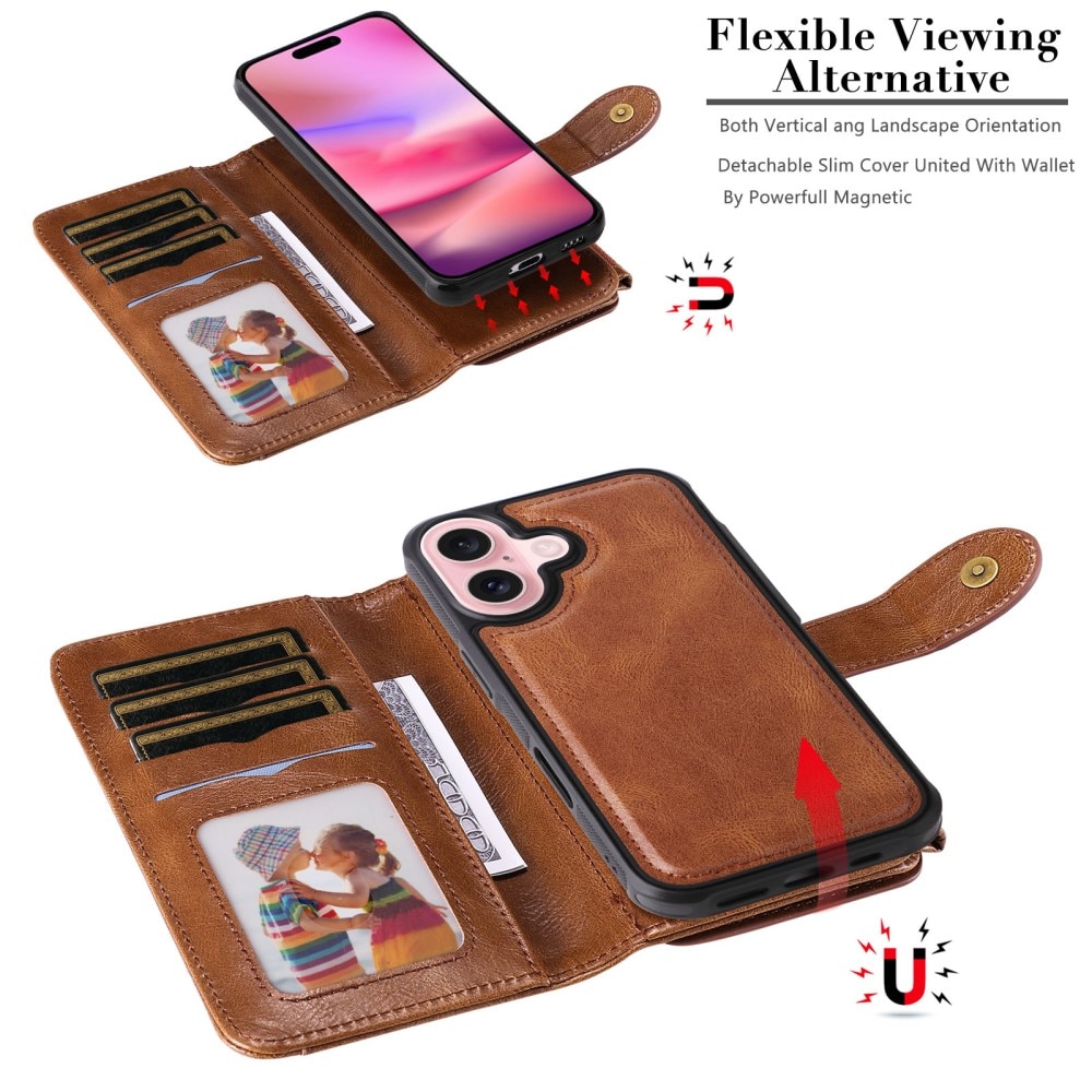 iPhone 16 Magnet Leather Multi-Wallet braun