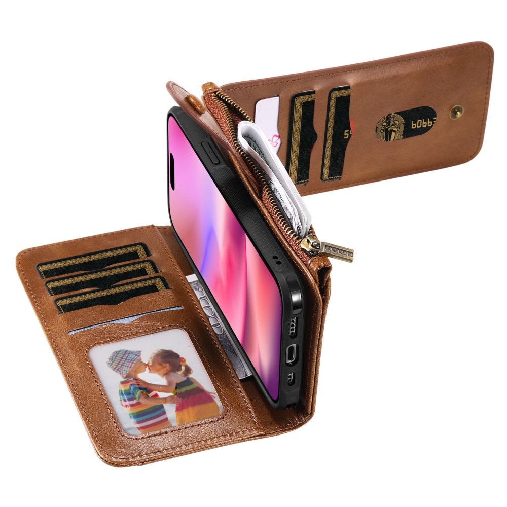 iPhone 16 Magnet Leather Multi-Wallet braun