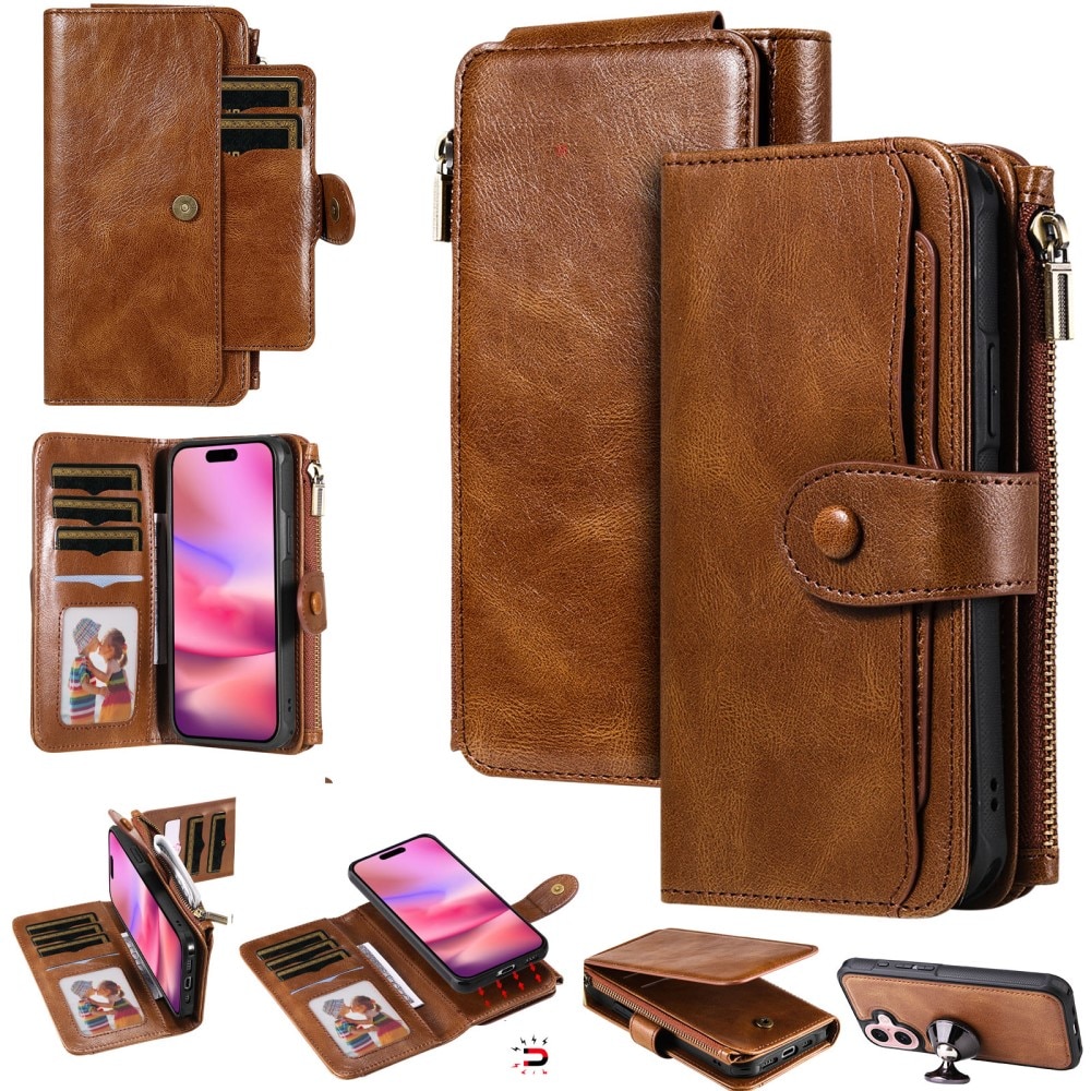 iPhone 16 Magnet Leather Multi-Wallet braun