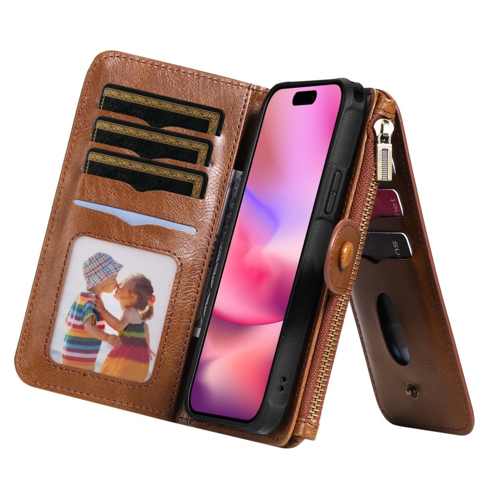 iPhone 16 Magnet Leather Multi-Wallet braun