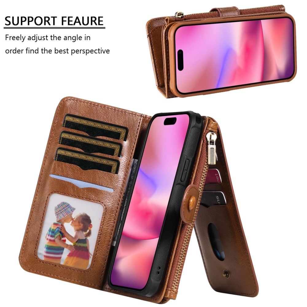 iPhone 16 Magnet Leather Multi-Wallet braun