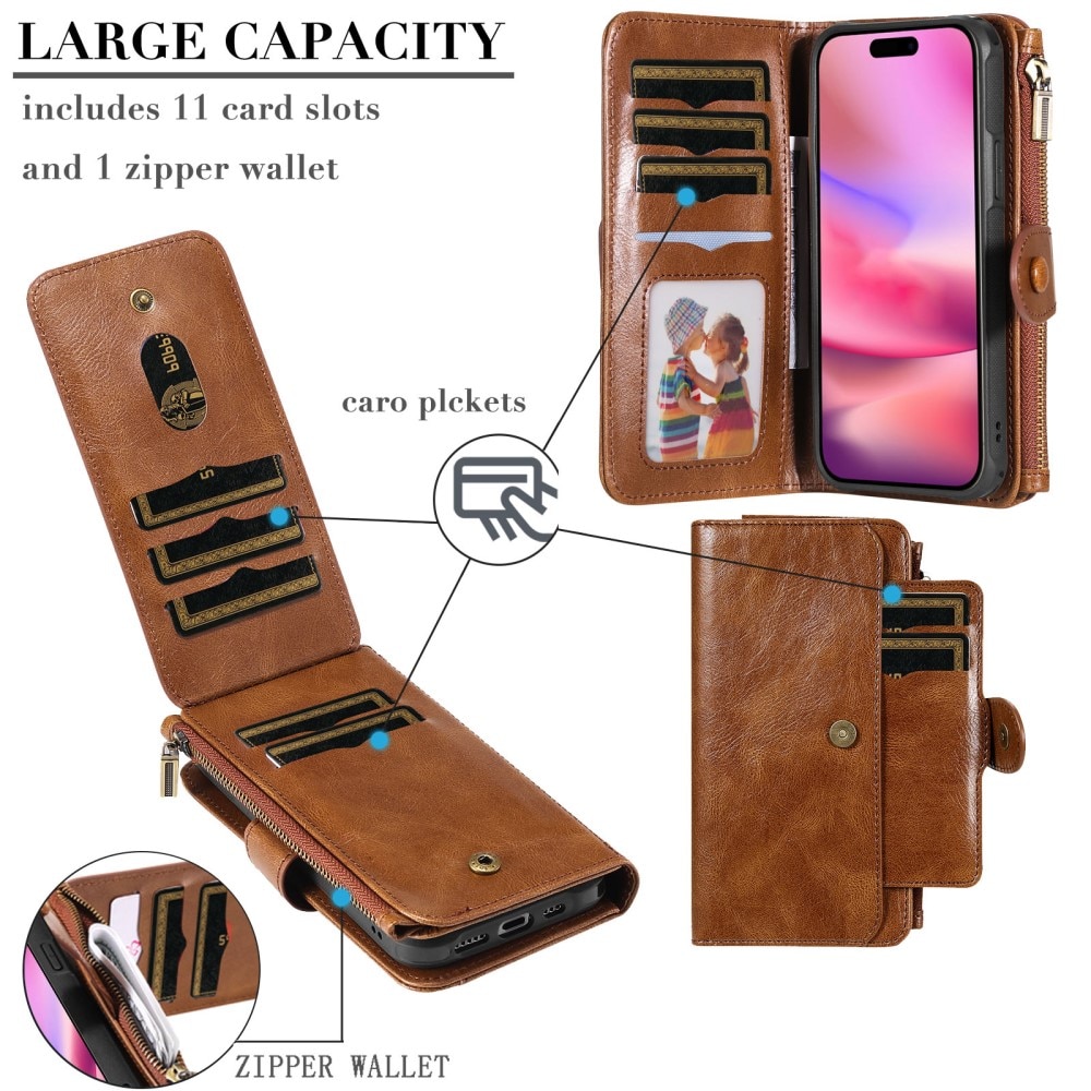 iPhone 16 Magnet Leather Multi-Wallet braun