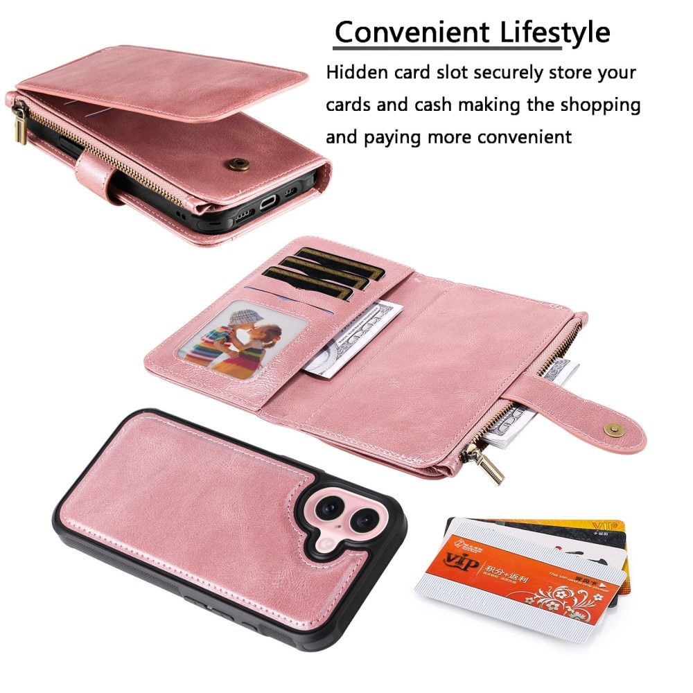 iPhone 16 Magnet Leather Multi-Wallet rosa