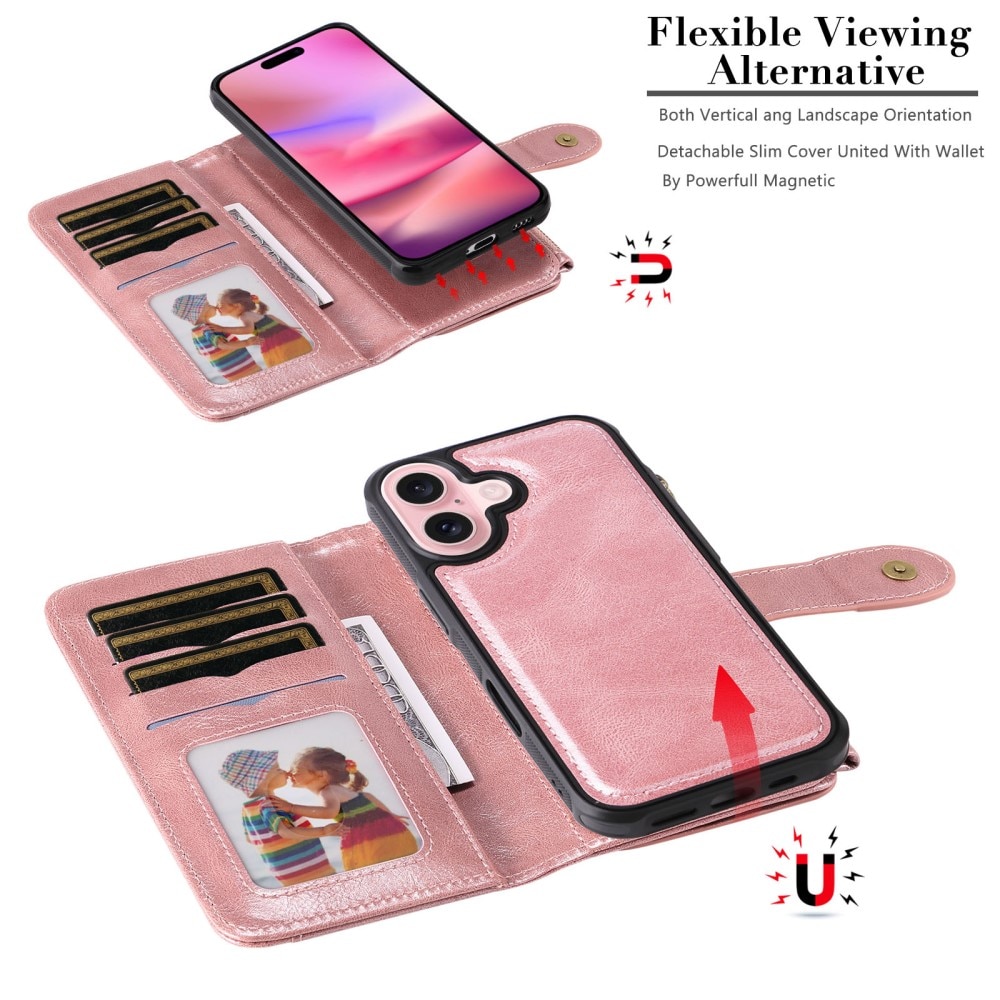 iPhone 16 Magnet Leather Multi-Wallet rosa