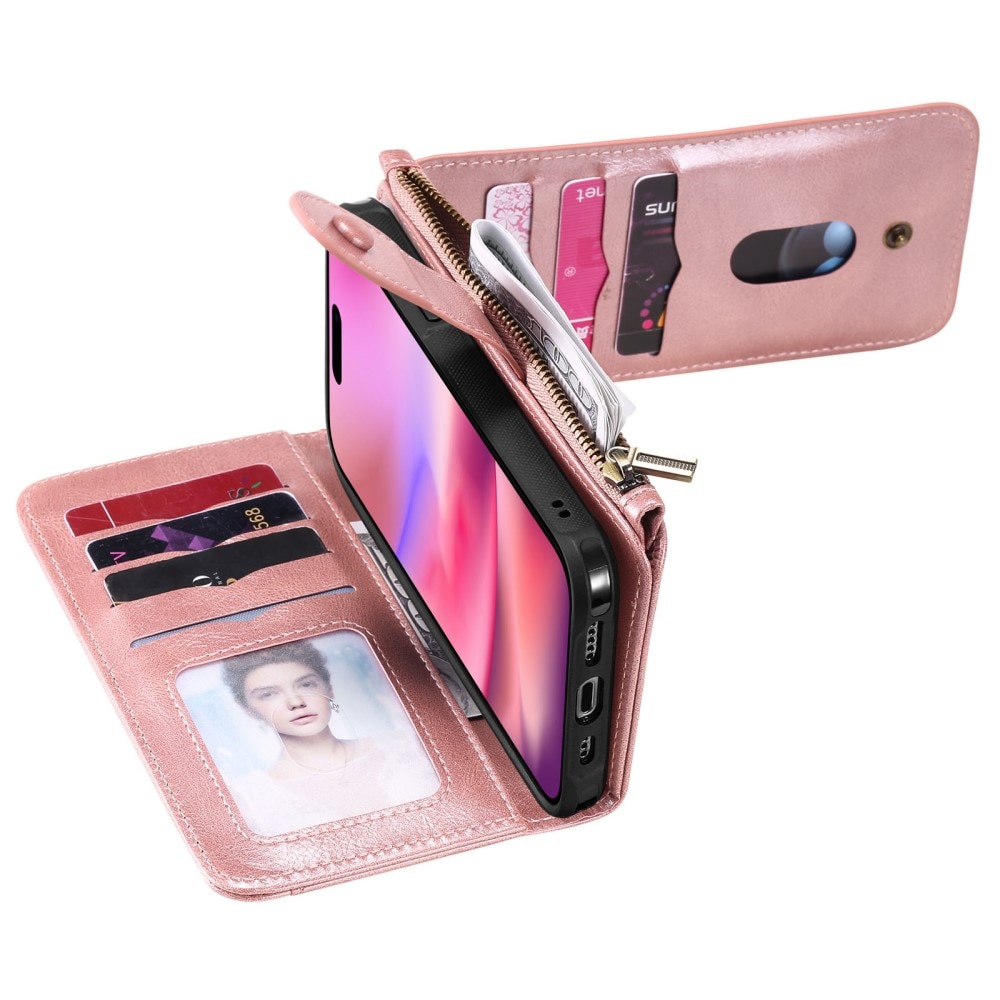 iPhone 16 Magnet Leather Multi-Wallet rosa