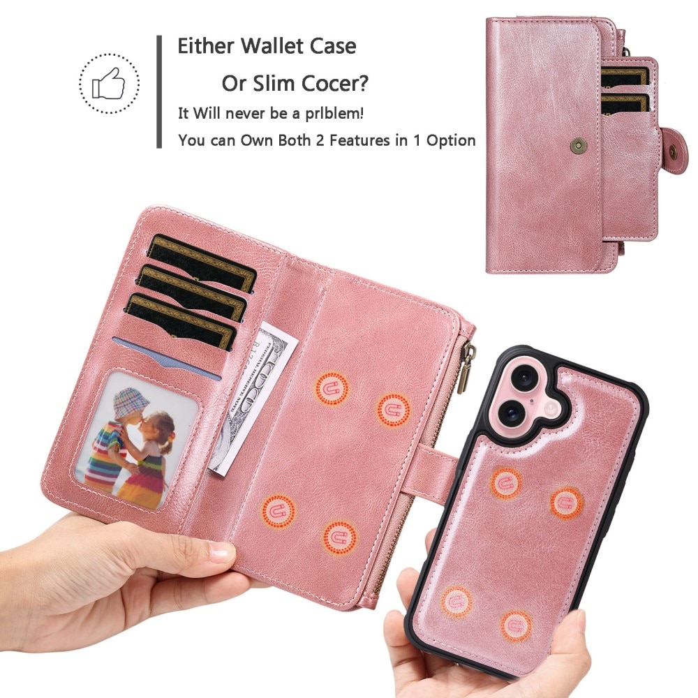 iPhone 16 Magnet Leather Multi-Wallet rosa