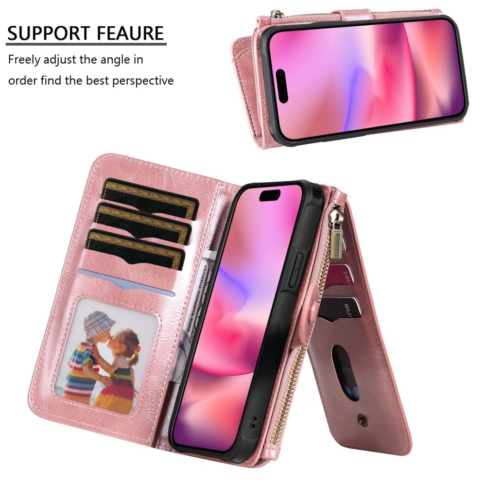 iPhone 16 Magnet Leather Multi-Wallet rosa