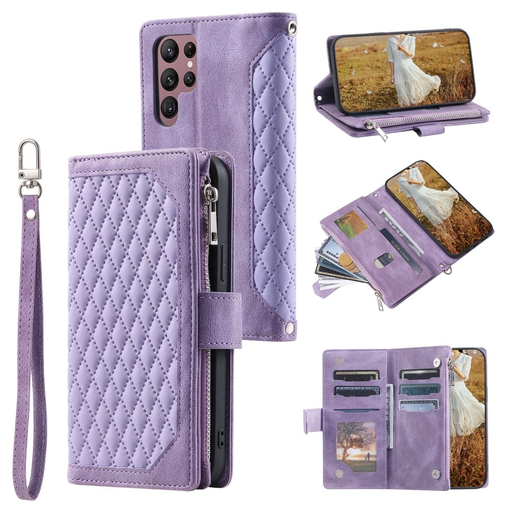 Samsung Galaxy S25 Ultra Brieftasche Hülle Quilted Lila