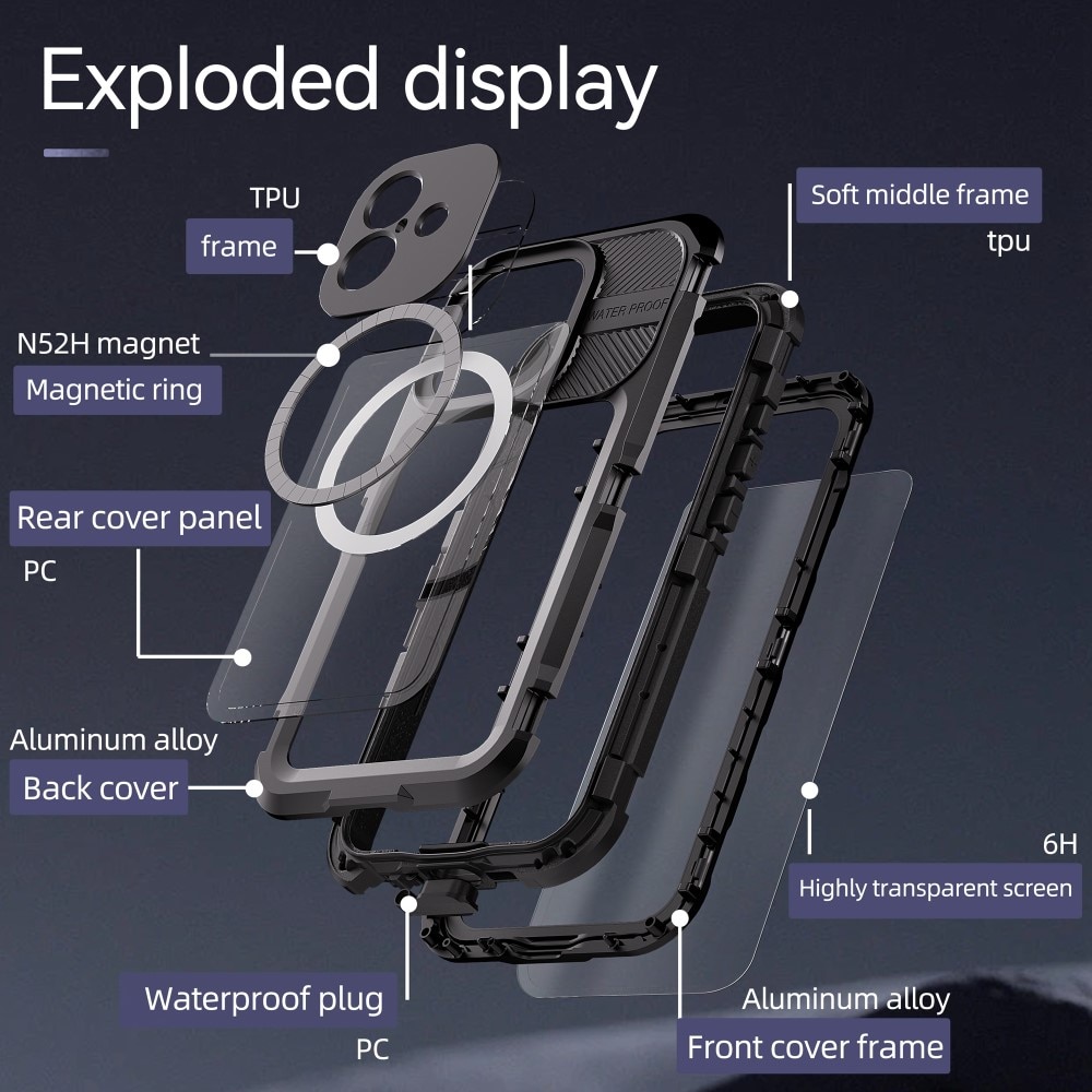 iPhone 16 Wasserdichte Hülle MagSafe durchsichtig