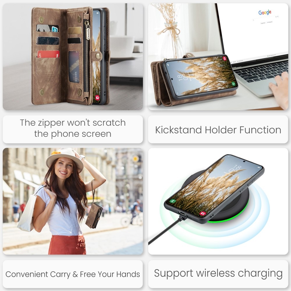 Multi-slot Portemonnaie-Hülle Samsung Galaxy S25 Braun