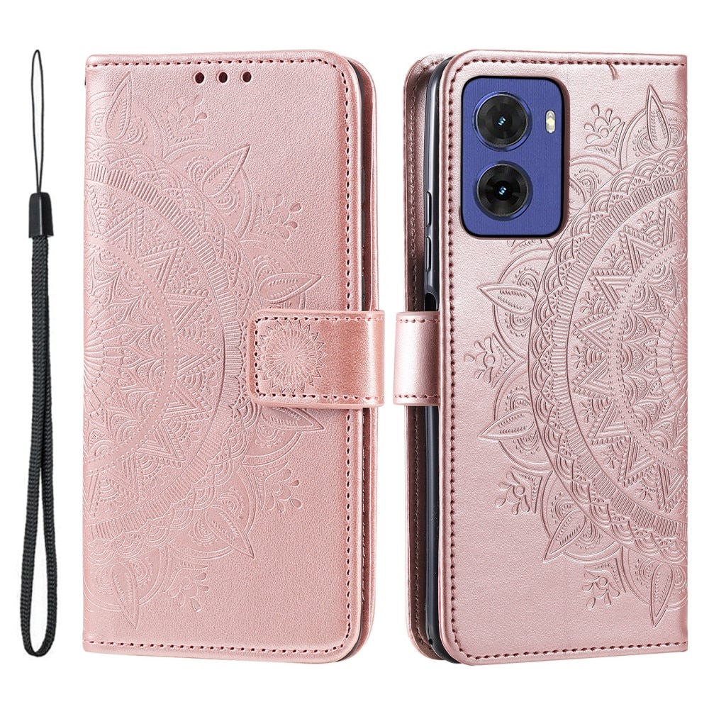 Motorola Moto E15 Handytasche Mandala roségold