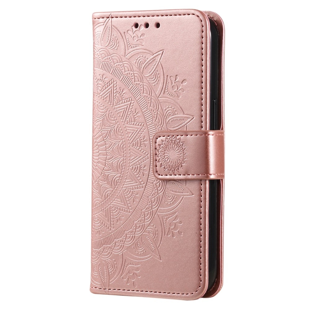 Motorola Moto E15 Handytasche Mandala roségold