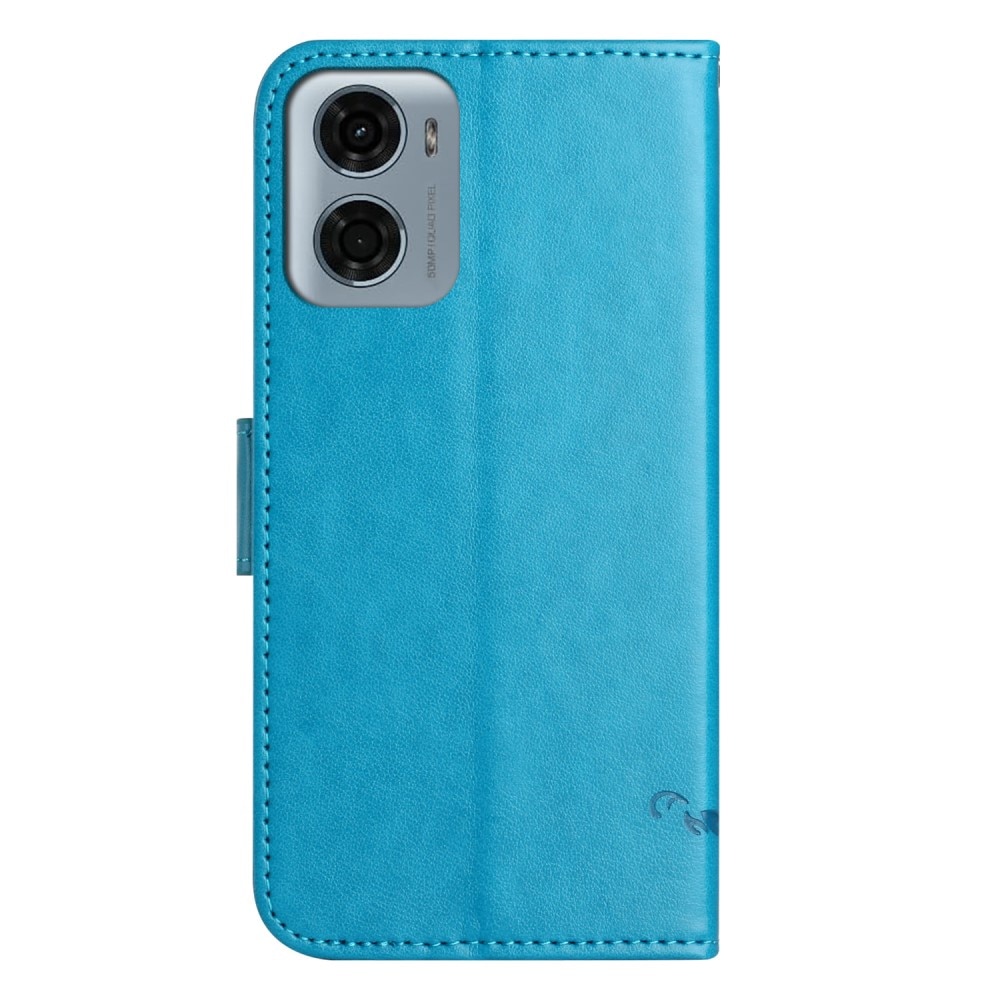 Motorola Moto E15 Handyhülle mit Schmetterlingsmuster, blau