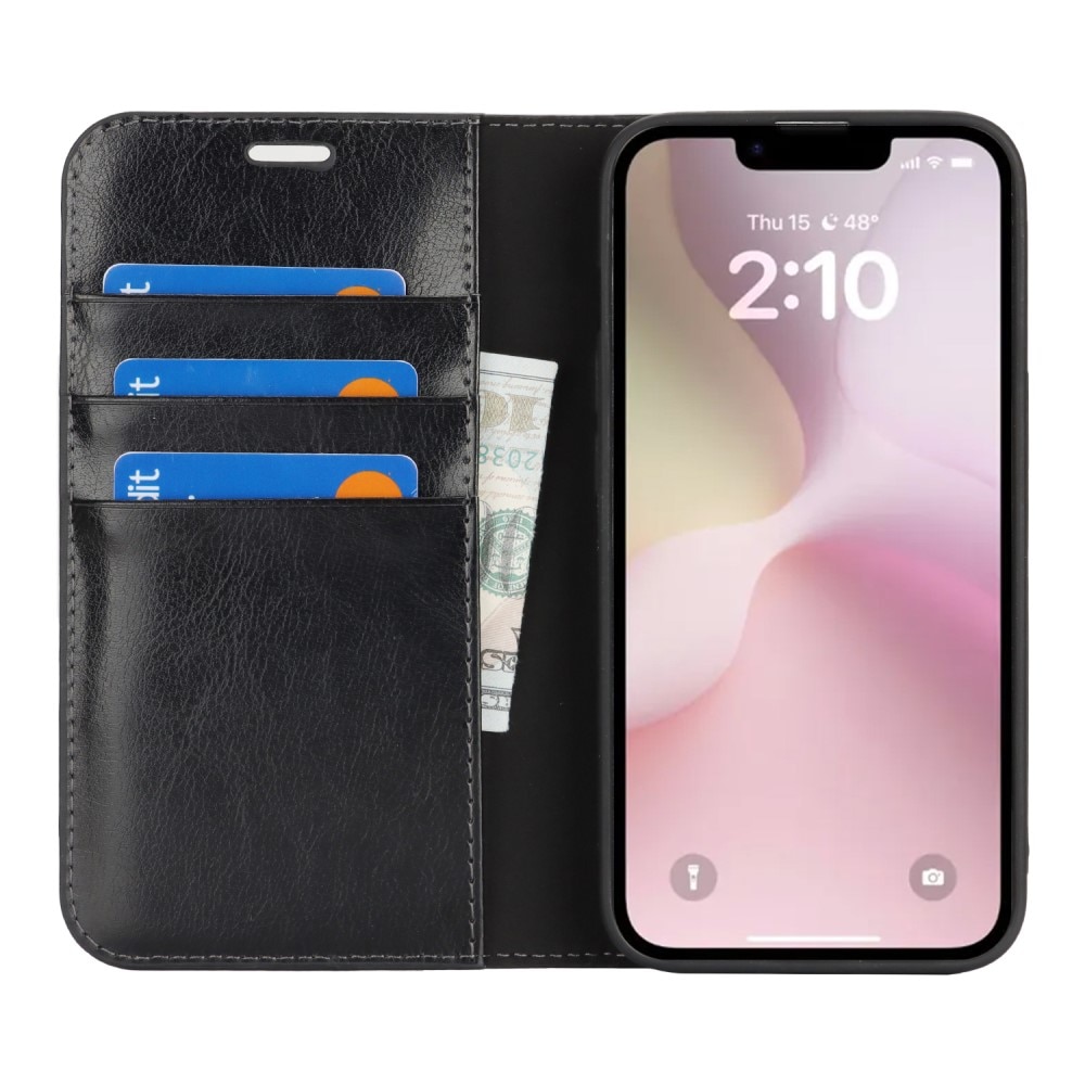 iPhone 16e Handytasche aus Echtem Leder Schwarz