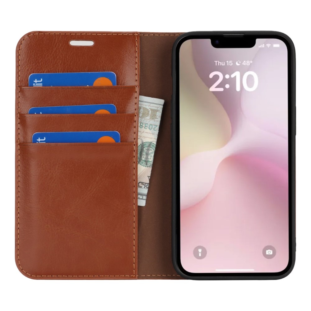 iPhone 16e Handytasche aus Echtem Leder Braun