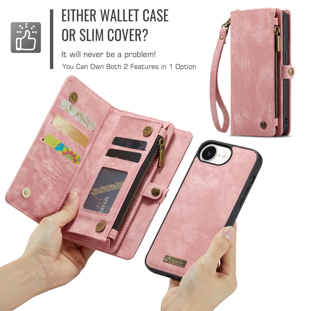 Multi-slot Portemonnaie-Hülle iPhone 16e Rosa