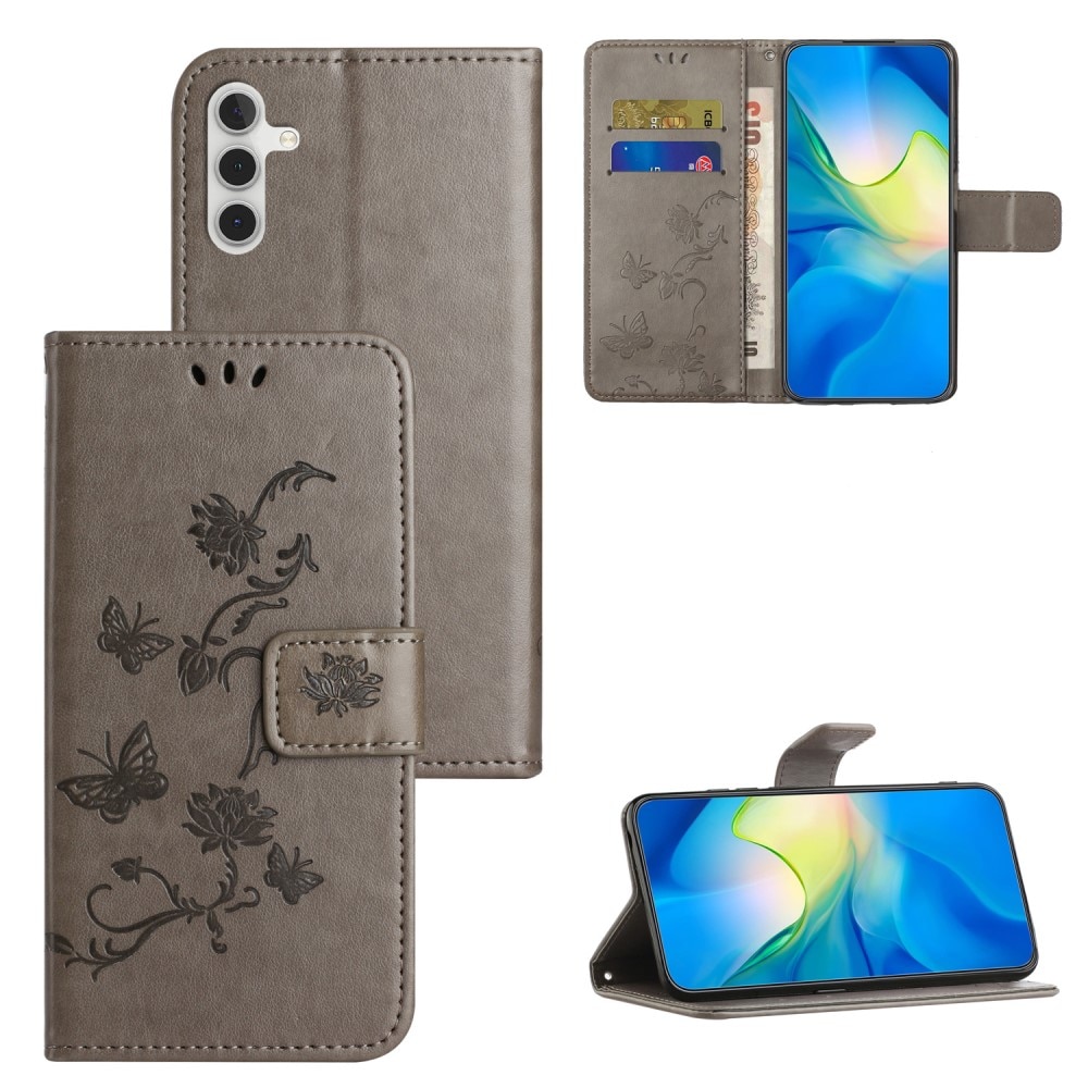 Samsung Galaxy A24 Handyhülle mit Schmetterlingsmuster, grau