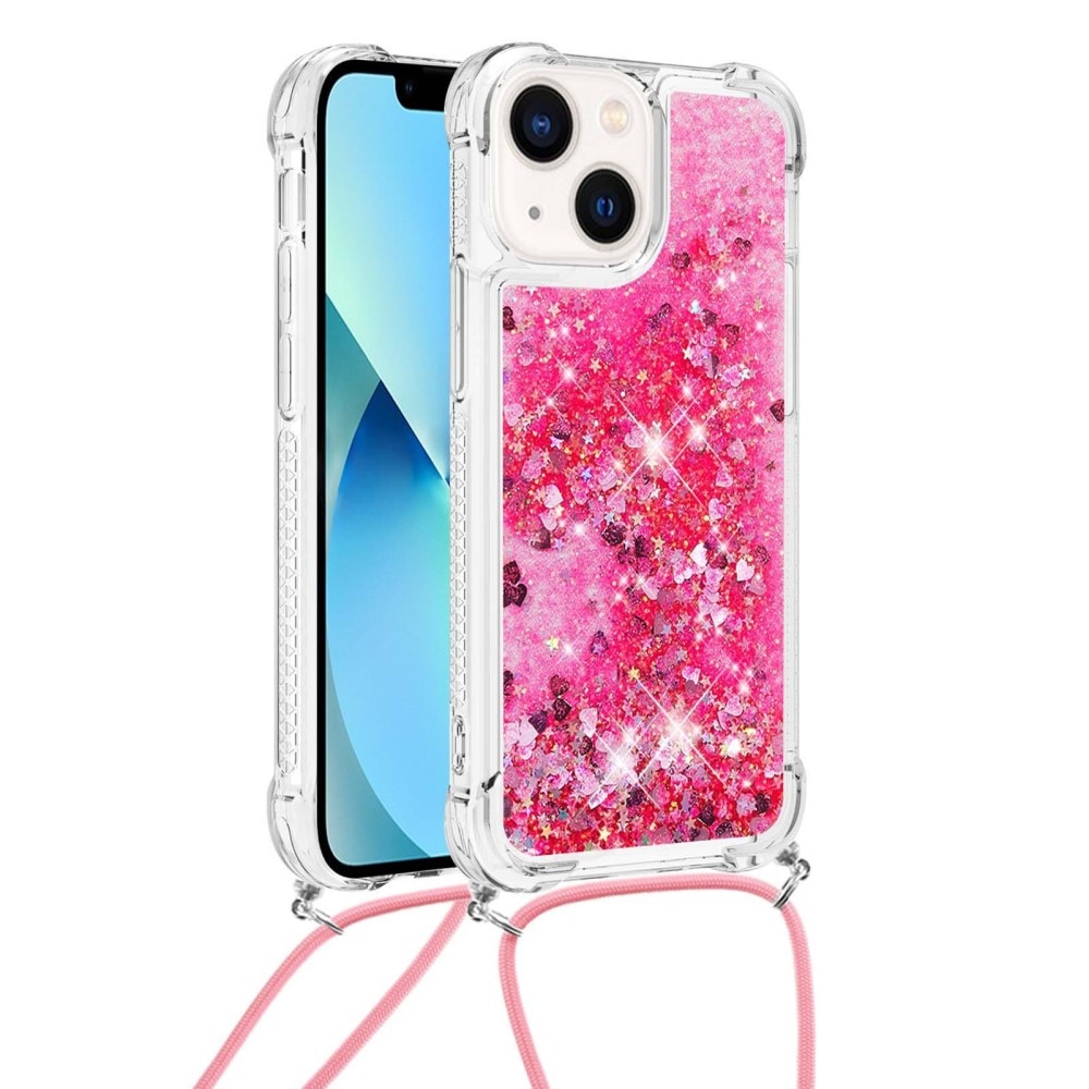 iPhone 15 Glitter Powder TPU Handyhülle zum umhängen rosa